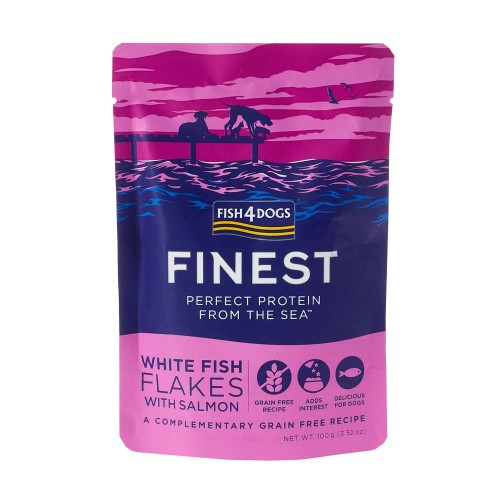 Fish4Dogs White Fish Flakes with Salmon - filety z białej ryby i łososia dla psa (100g).jpg
