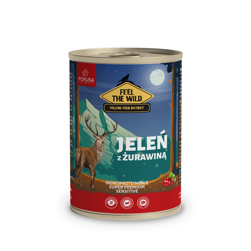 Pokusa Feel The Wild Jeleń z Żurawiną - karma mokra dla psa 800g.png