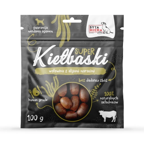 Syta Micha Super Kiełbaski z wołowiną i algami morskimi 100g