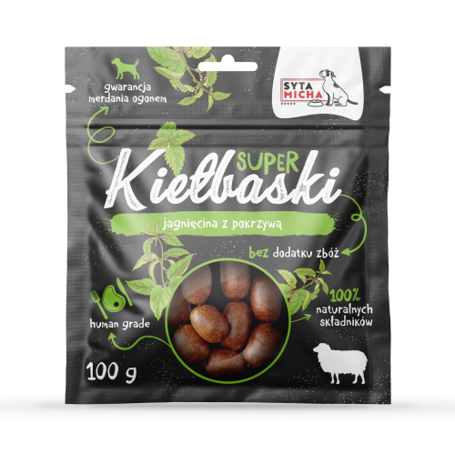Syta Micha Super Kiełbaski z jagnięciną i pokrzywą 100g