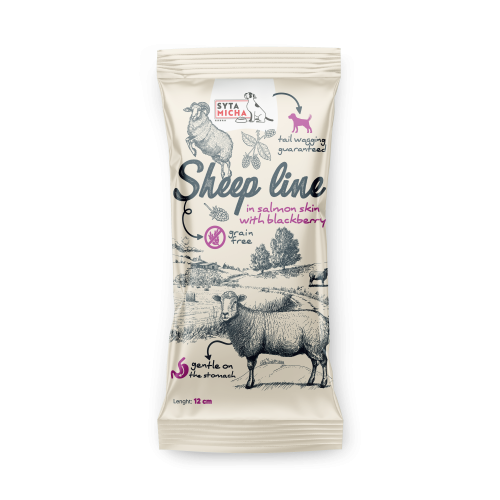 Syta Micha Sheep Line kość do żucia owca z skórze łososia z jeżyną 12cm.png