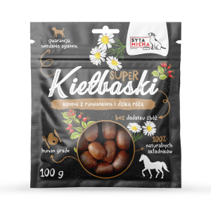 Syta Micha Super Kiełbaski z koniną, rumiankiem i dziką różą 100g