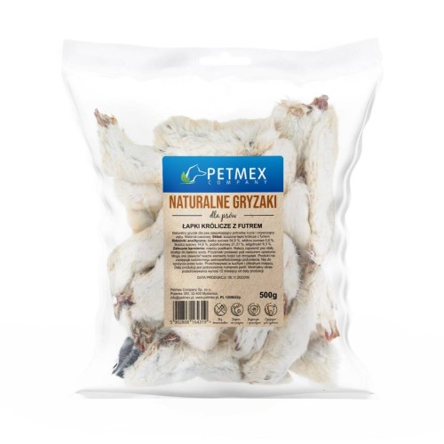PETMEX łapki królicze z futrem, gryzak naturalny 500g