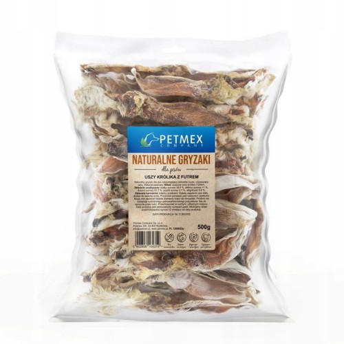 PETMEX ucho królicze z futrem, gryzak naturalny 500g