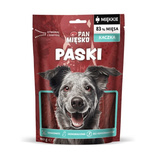 Pan Mięsko miękkie przysmaki paski z kaczki dla psa 100g