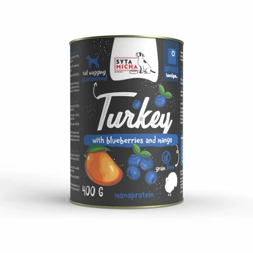 Syta Micha CLASSIC karma mokra dla psa indyk z jagodami i mango 400g