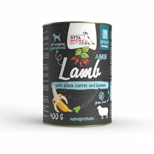 Syta Micha CLASSIC karma mokra dla szczeniąt jagnięcina z czarną marchwią i bananem 400g