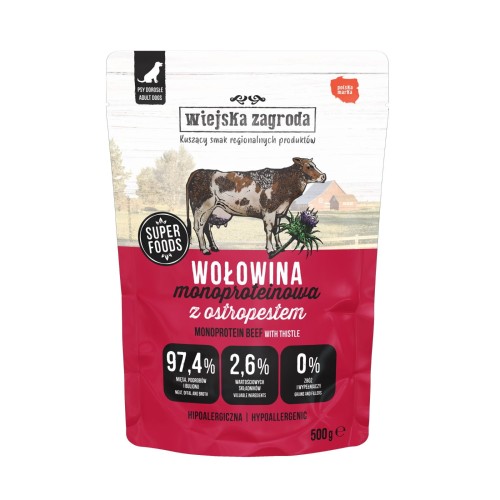 Wiejska Zagroda mokra karma MONO wołowina z ostropestem 500g