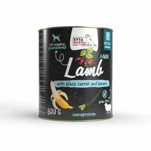 Syta Micha CLASSIC karma mokra dla szczeniąt jagnięcina z czarną marchwią i bananem 800g
